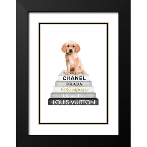 Golden Bookstack Black Modern Wood Framed Art Print with Double Matting by Amanda Greenwood