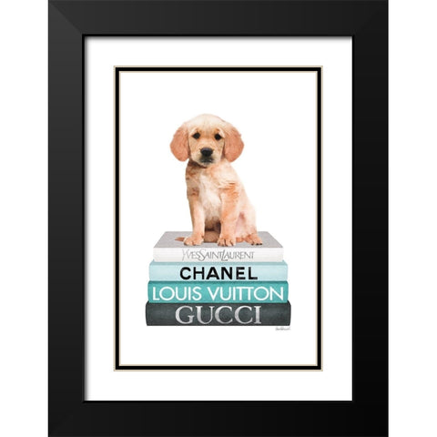 Bookstack Teal Golden Black Modern Wood Framed Art Print with Double Matting by Amanda Greenwood