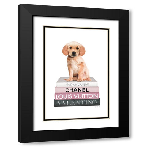 Bookstack Pink Golden Black Modern Wood Framed Art Print with Double Matting by Amanda Greenwood