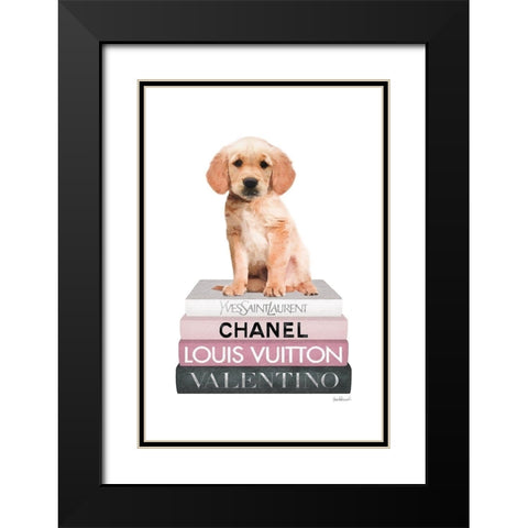 Bookstack Pink Golden Black Modern Wood Framed Art Print with Double Matting by Amanda Greenwood