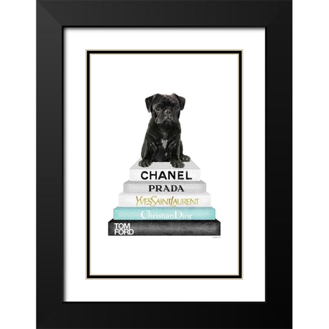 Bookstack Teal Pug Black Modern Wood Framed Art Print with Double Matting by Amanda Greenwood