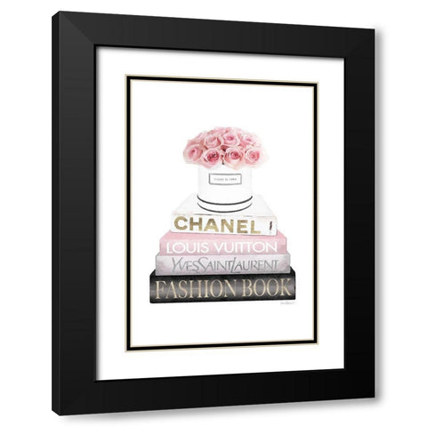 Bookstack Pink Roses Black Modern Wood Framed Art Print with Double Matting by Amanda Greenwood