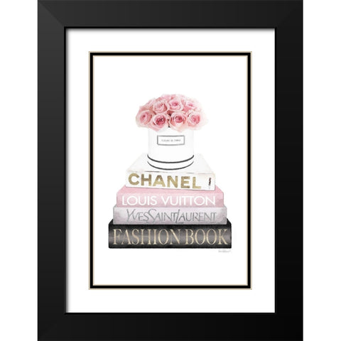 Bookstack Pink Roses Black Modern Wood Framed Art Print with Double Matting by Amanda Greenwood