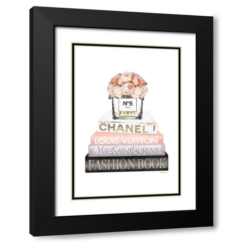 Bookstack Peach Rose Vase I Black Modern Wood Framed Art Print with Double Matting by Amanda Greenwood
