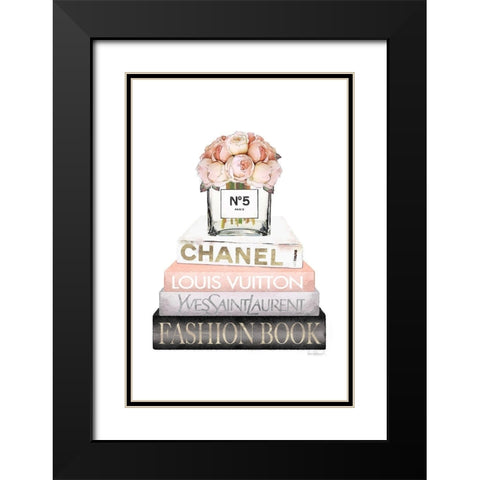 Bookstack Peach Rose Vase I Black Modern Wood Framed Art Print with Double Matting by Amanda Greenwood