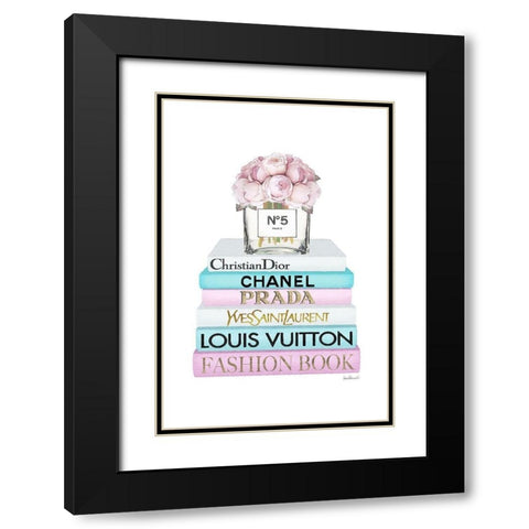 Bookstack Pink Roses Vase Black Modern Wood Framed Art Print with Double Matting by Amanda Greenwood