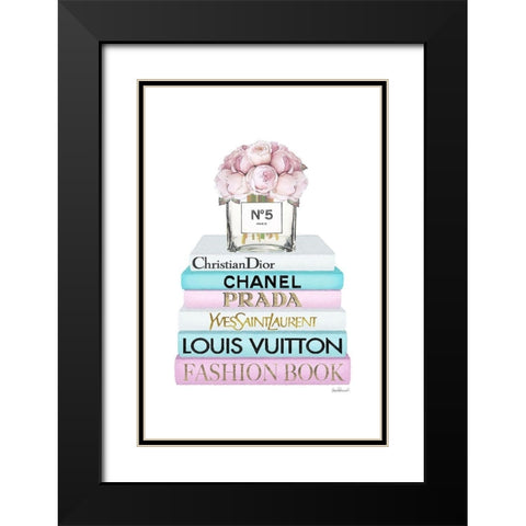 Bookstack Pink Roses Vase Black Modern Wood Framed Art Print with Double Matting by Amanda Greenwood