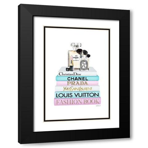 Perfume Book Stack Black Modern Wood Framed Art Print with Double Matting by Amanda Greenwood