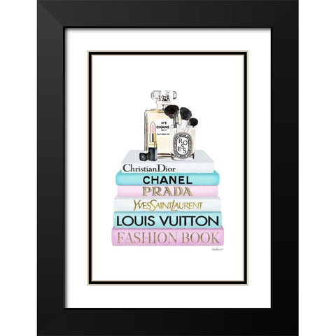 Perfume Book Stack Black Modern Wood Framed Art Print with Double Matting by Amanda Greenwood