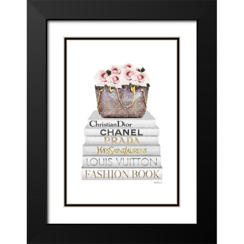 Pink Rose Book Stack Black Modern Wood Framed Art Print with Double Matting by Amanda Greenwood