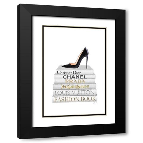 Black Heel Bookstack Black Modern Wood Framed Art Print with Double Matting by Amanda Greenwood