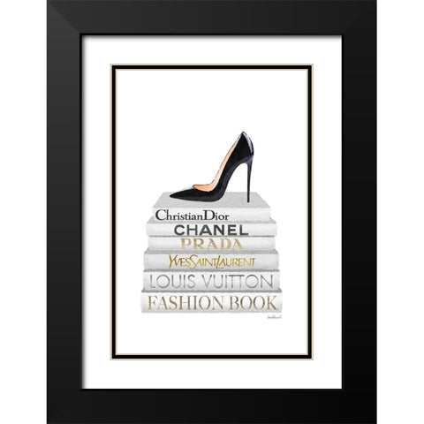Black Heel Bookstack Black Modern Wood Framed Art Print with Double Matting by Amanda Greenwood
