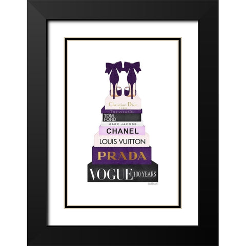 Bookstack Purple Black Modern Wood Framed Art Print with Double Matting by Amanda Greenwood
