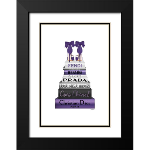 Bookstack Purple II Black Modern Wood Framed Art Print with Double Matting by Amanda Greenwood