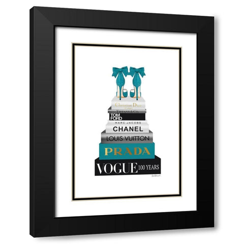 Bookstack Teal Black Modern Wood Framed Art Print with Double Matting by Amanda Greenwood