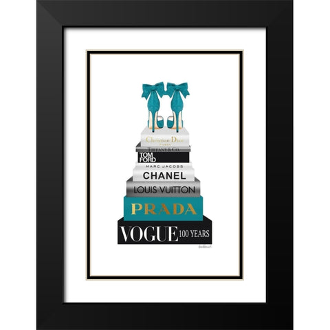 Bookstack Teal Black Modern Wood Framed Art Print with Double Matting by Amanda Greenwood