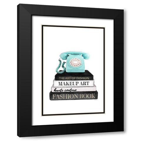 Telephone Bookstack Black Modern Wood Framed Art Print with Double Matting by Amanda Greenwood