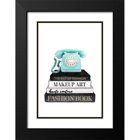Telephone Bookstack Black Modern Wood Framed Art Print with Double Matting by Amanda Greenwood