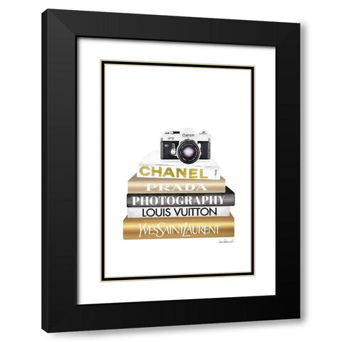 Camera Bookstack Black Modern Wood Framed Art Print with Double Matting by Amanda Greenwood