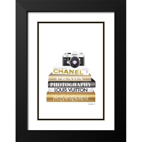 Camera Bookstack Black Modern Wood Framed Art Print with Double Matting by Amanda Greenwood