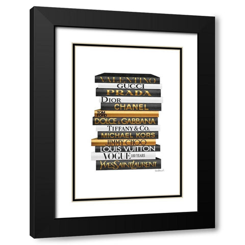 Tall Golden Bookstack Black Modern Wood Framed Art Print with Double Matting by Amanda Greenwood