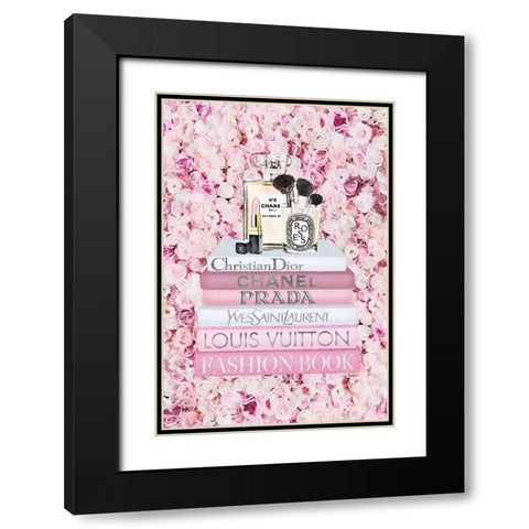 Bookstack Peony Pink Black Modern Wood Framed Art Print with Double Matting by Amanda Greenwood