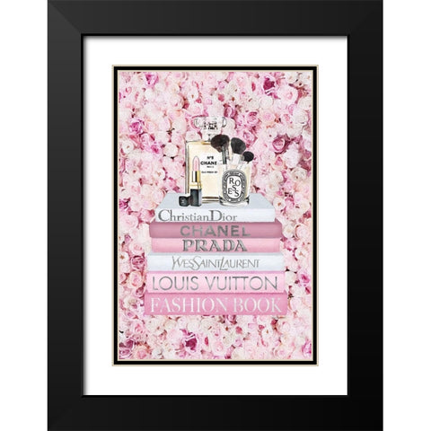 Bookstack Peony Pink Black Modern Wood Framed Art Print with Double Matting by Amanda Greenwood