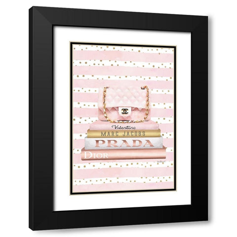 Bookstack PInk Bag II Black Modern Wood Framed Art Print with Double Matting by Amanda Greenwood