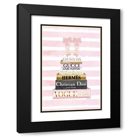 Bookstack Pink shoes II Black Modern Wood Framed Art Print with Double Matting by Amanda Greenwood
