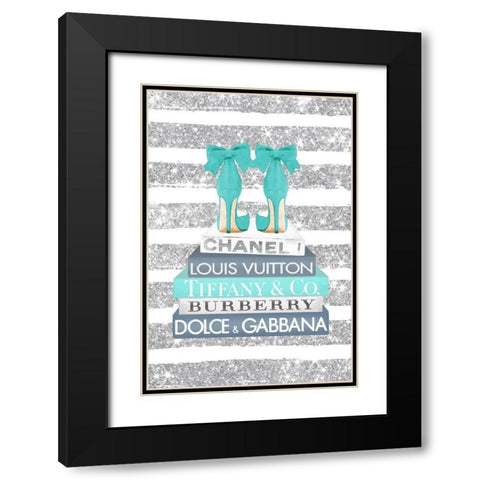 Bookstack Teal Heel Black Modern Wood Framed Art Print with Double Matting by Amanda Greenwood