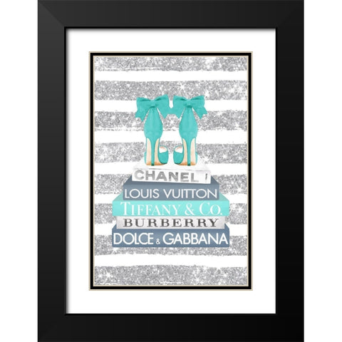 Bookstack Teal Heel Black Modern Wood Framed Art Print with Double Matting by Amanda Greenwood