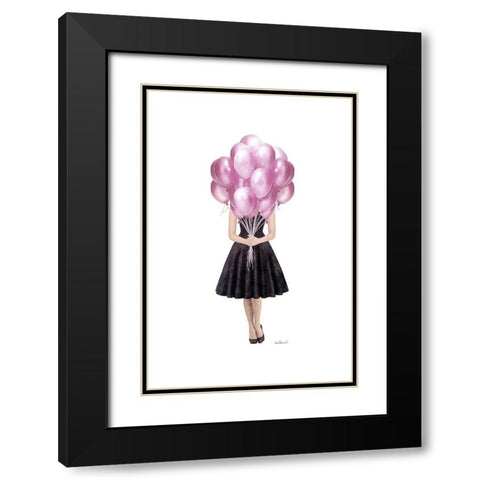 Pink Balloon Girl Black Modern Wood Framed Art Print with Double Matting by Amanda Greenwood