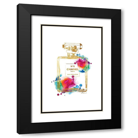 Golden Splash Perfume Black Modern Wood Framed Art Print with Double Matting by Amanda Greenwood
