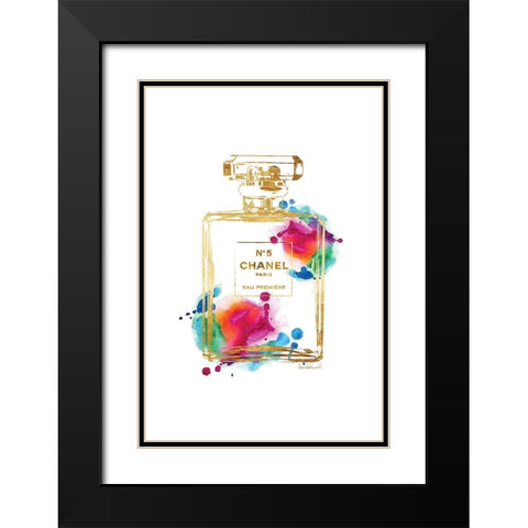 Golden Splash Perfume Black Modern Wood Framed Art Print with Double Matting by Amanda Greenwood