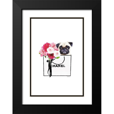 Pug and Shopping  Black Modern Wood Framed Art Print with Double Matting by Greenwood, Amanda