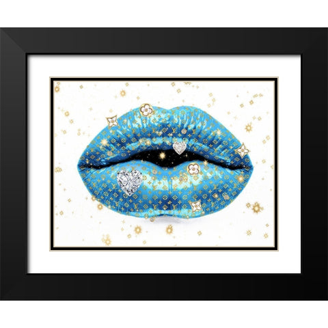 Luxury Lips Blue Black Modern Wood Framed Art Print with Double Matting by Blake, Madeline