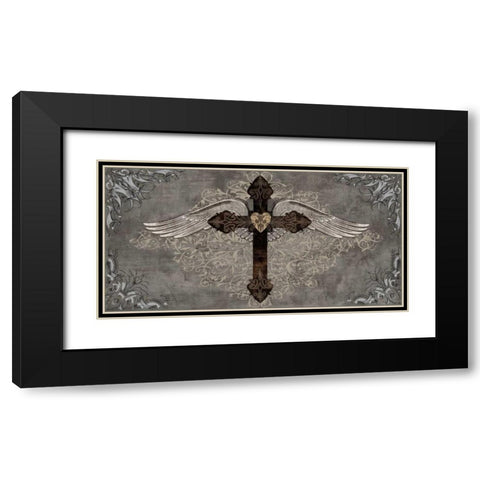 Cross with Wings Black Modern Wood Framed Art Print with Double Matting by Glover, Brandon