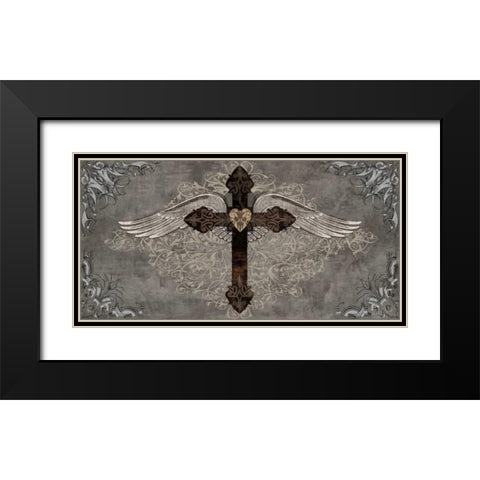 Cross with Wings Black Modern Wood Framed Art Print with Double Matting by Glover, Brandon