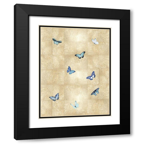 Butterflies Blue on Gold I Black Modern Wood Framed Art Print with Double Matting by Blake, Madeline