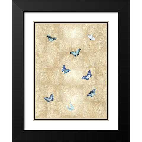 Butterflies Blue on Gold I Black Modern Wood Framed Art Print with Double Matting by Blake, Madeline