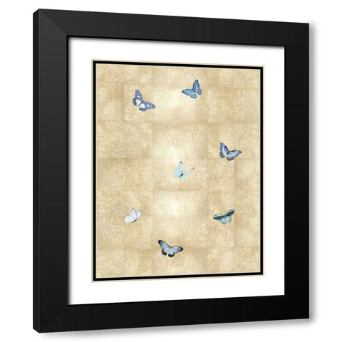 Butterflies Blue on Gold II Black Modern Wood Framed Art Print with Double Matting by Blake, Madeline