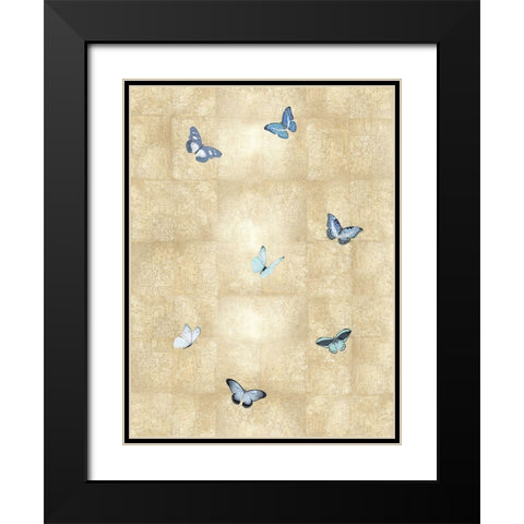 Butterflies Blue on Gold II Black Modern Wood Framed Art Print with Double Matting by Blake, Madeline