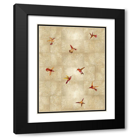 Hummingbirds Red on Gold II Black Modern Wood Framed Art Print with Double Matting by Blake, Madeline