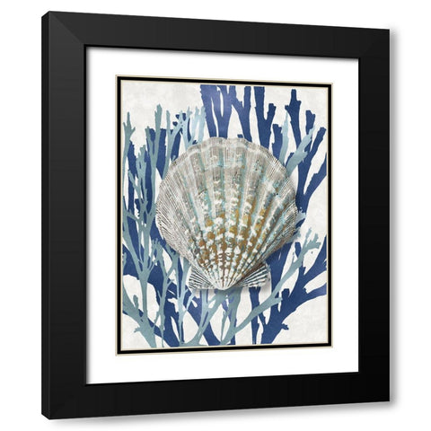 Shell Coral Aqua Blue IV Black Modern Wood Framed Art Print with Double Matting by Kelly, Caroline