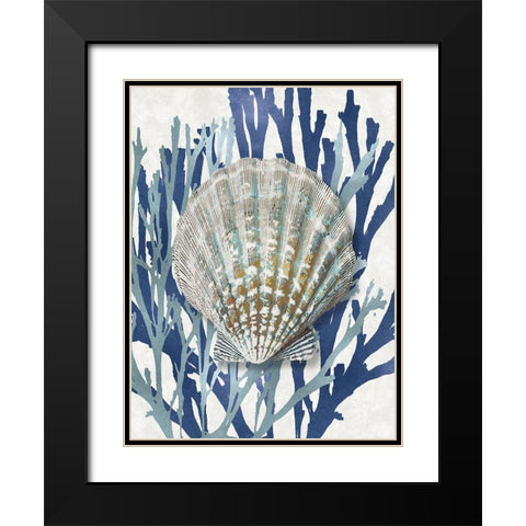 Shell Coral Aqua Blue IV Black Modern Wood Framed Art Print with Double Matting by Kelly, Caroline