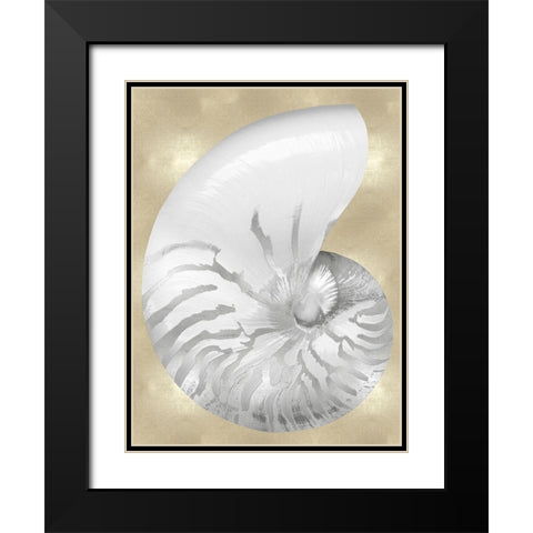 Silver Pearl Shell on Gold III Black Modern Wood Framed Art Print with Double Matting by Kelly, Caroline