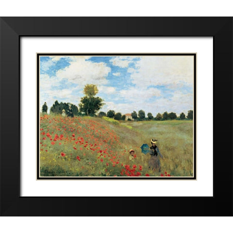 Coquelicots Black Modern Wood Framed Art Print with Double Matting by Monet, Claude