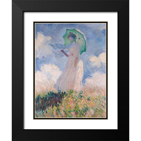 Woman with Parasol Black Modern Wood Framed Art Print with Double Matting by Monet, Claude