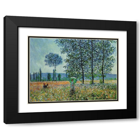 Felder im Fruhling Black Modern Wood Framed Art Print with Double Matting by Monet, Claude