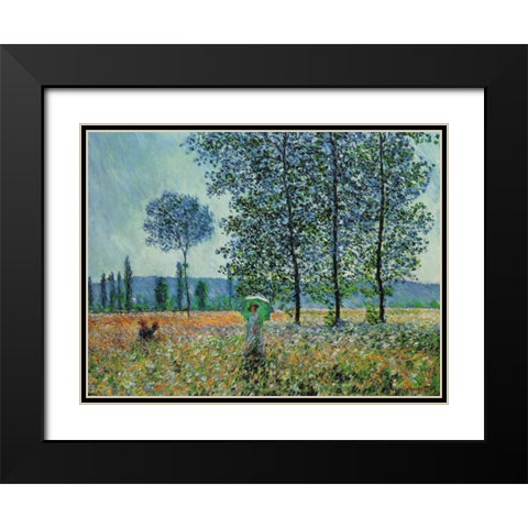 Felder im Fruhling Black Modern Wood Framed Art Print with Double Matting by Monet, Claude